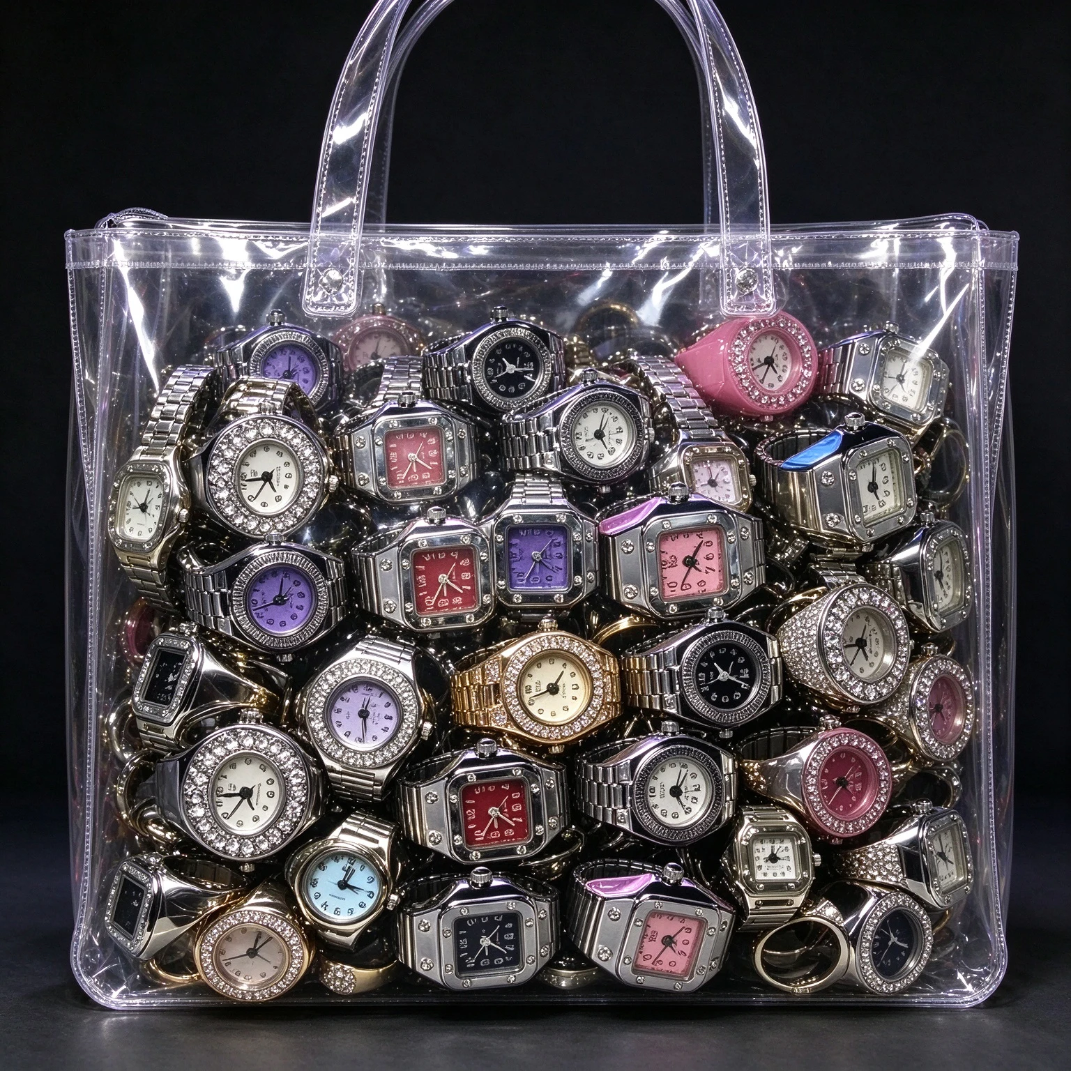 Colorful Watch Ring Women Men Retro Sliver Pointer Quartz Clock Finger Rings Punk Alloy Strap Watches Jewelry Accessory