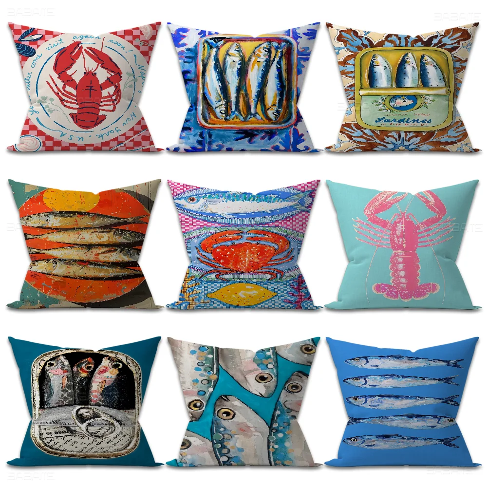 Colorful Sardine Lobster Fish Ocean Pillowcase Toon Gift Cushion Cover Bedroom Home Sofa Chair Seat Decor Pillow Case