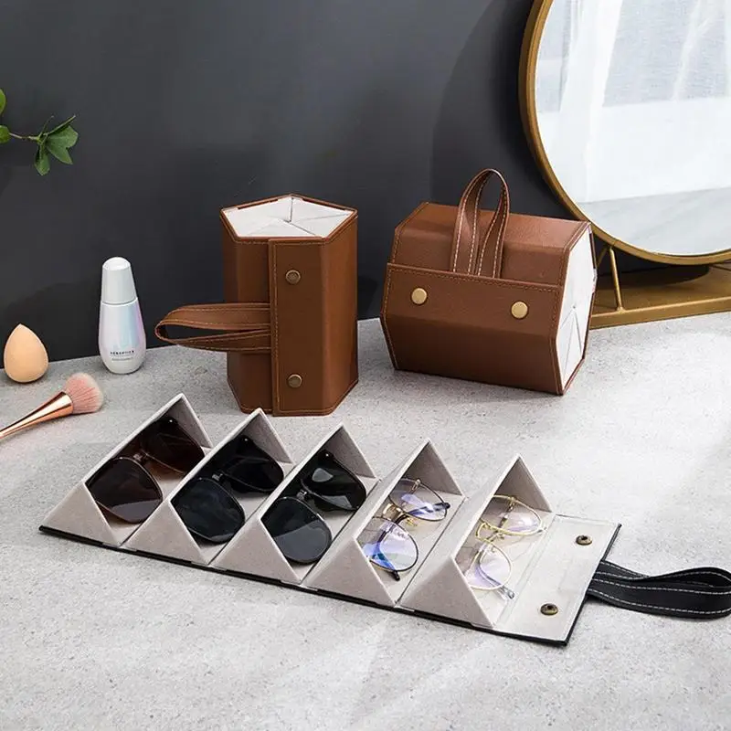 Multiple Pairs Travel Sunglasses Organizer Case 3/5 Slot Multi Glasses Storage Case Portable Foldable Eyeglasses Holder Box