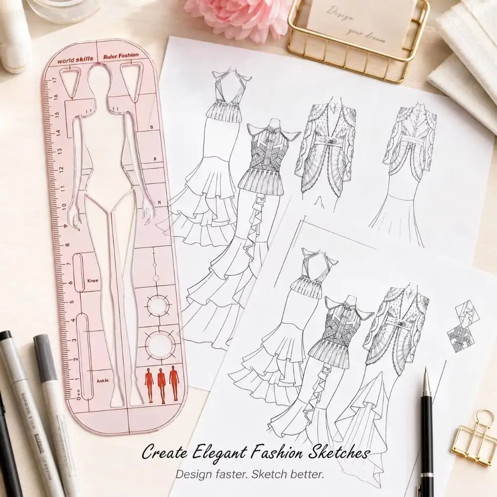 Plastic Figure Template Ruler Dynamic Poses Ruler Scale Clothing Design Ruler Figure Outlines Female Figure Sketching Stencil
