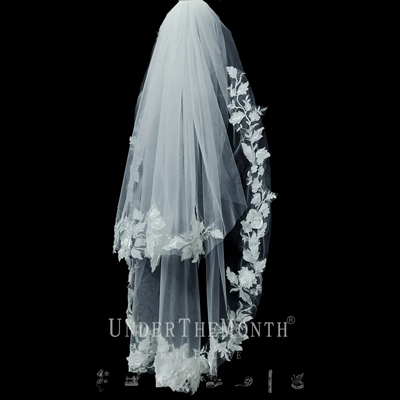 Bride Wedding Double White Simple Lace Veils