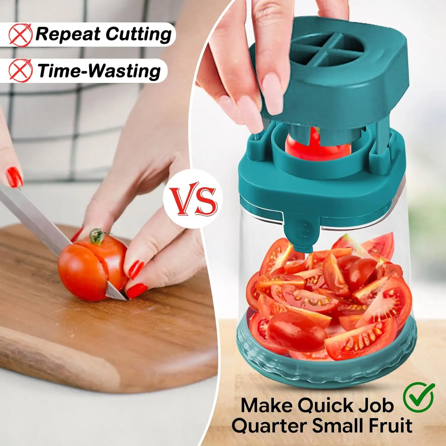 Small Fruit Cutter with Storage Creative Strawberry Grape Egg Slicer with Stainless Steel Blade Quick Make Salad Kitchen Gadget - view 5