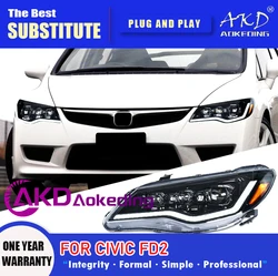 AKD Head Lamp for Honda FD2 LED Headlight 2006-2012 Headlights Civic 8th DRL Turn Signal High Beam Angel Eye Projector Lens