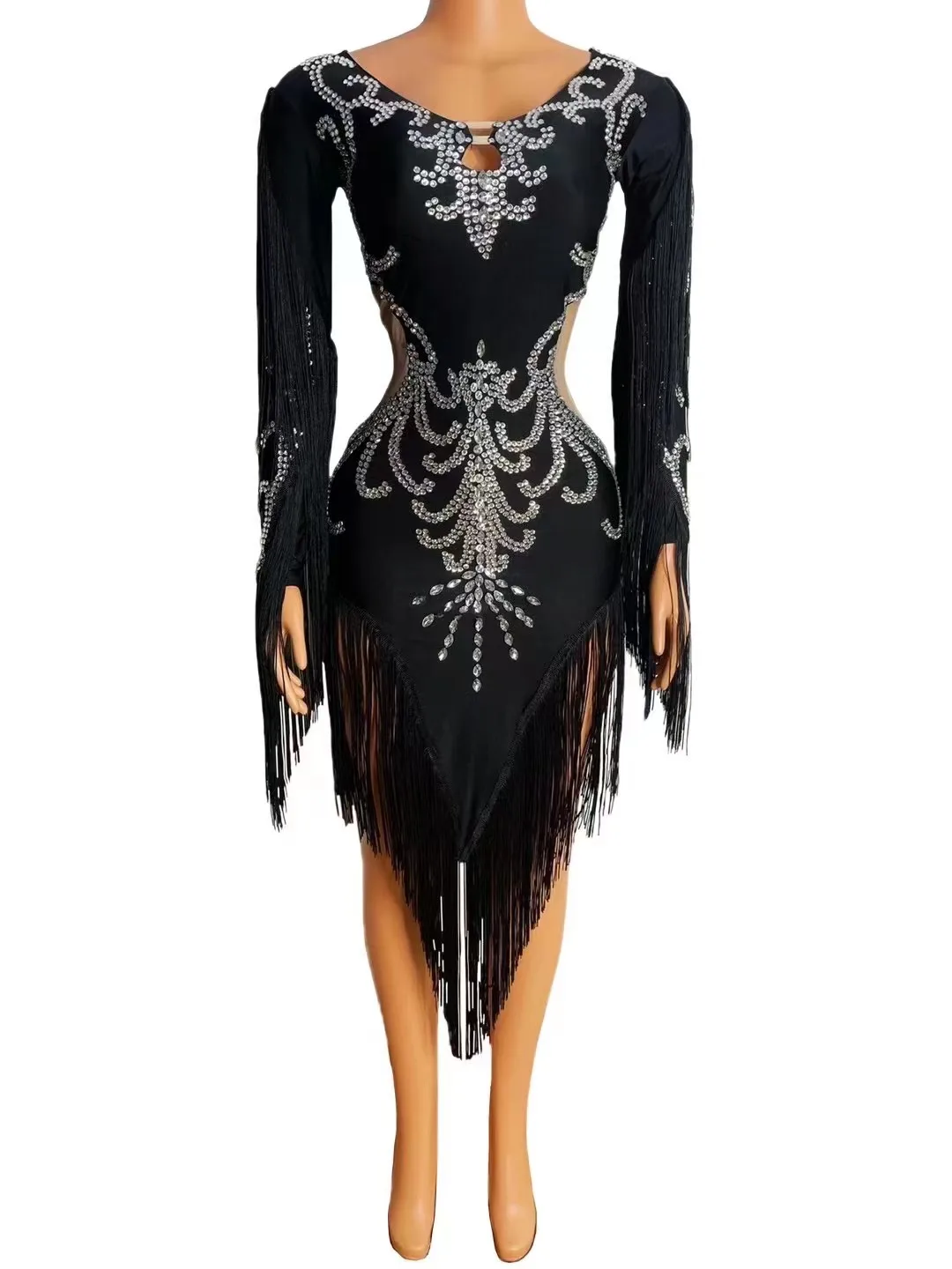 

Women Sexy Sheer Elastic Tight Super Flash Geometric Sequin Jumpsuit Bar Nightclub Female Singer Dancer Stage Performance Dress
