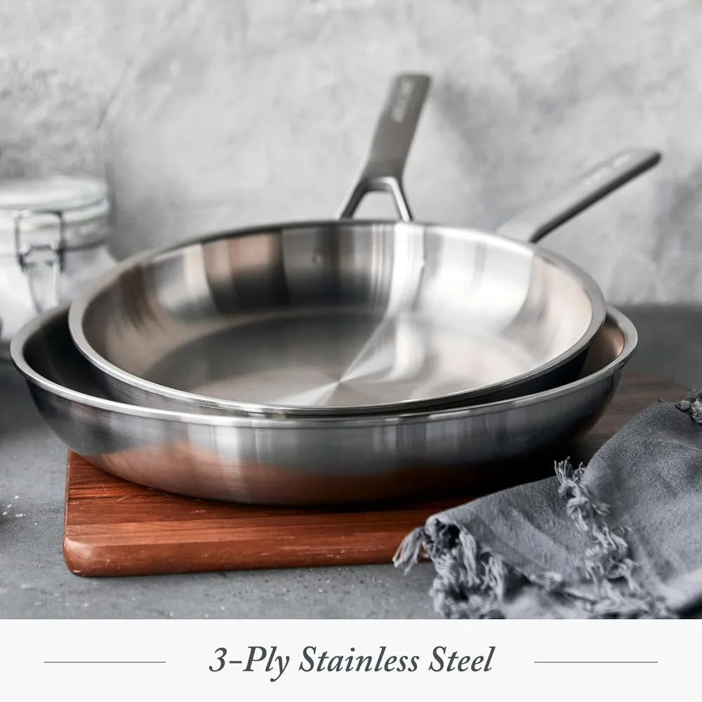 

Tri-Ply Stainless Steel 10” and 12” Frying Pan Skillet Set, Professional Cooking, Multi Clad, Heats Evenly
