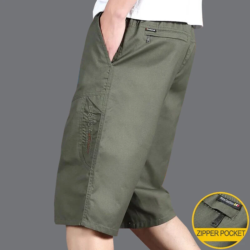

Мужские хлопковые шорты-карго с эластичным поясом, летние повседневные шорты для походов и рыбалки, большие размеры, модные мужские шорты с карманами на молнии и шнурком