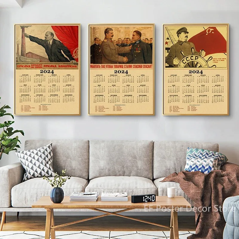 2024 Calendar Celebrity Stalin Marx Lenin Poster USSR CCCP Home Room Decor Canvas Prints Art Wall Picture