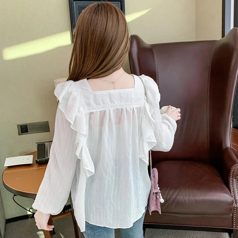 Blouses Women Ruffles Square Collar Design Elegant Temper Fashion OL Ulzzang Females Блузки Spring New Arrival Stylish Young Ins