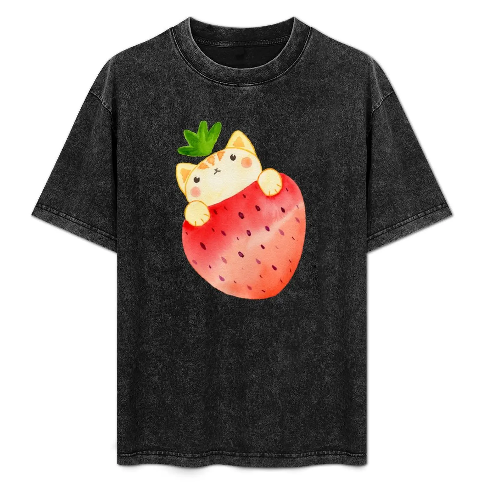 

Strawberry Cat T-Shirt Stylish Graphic Short Sleeve Top