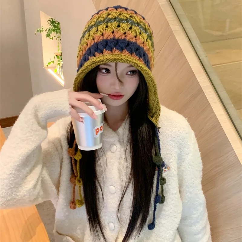 

Fashion Knitted Hat High-quality Colorful Eye-catching Girl Caps Women Winter Daily Travel Windproof Warm Hats