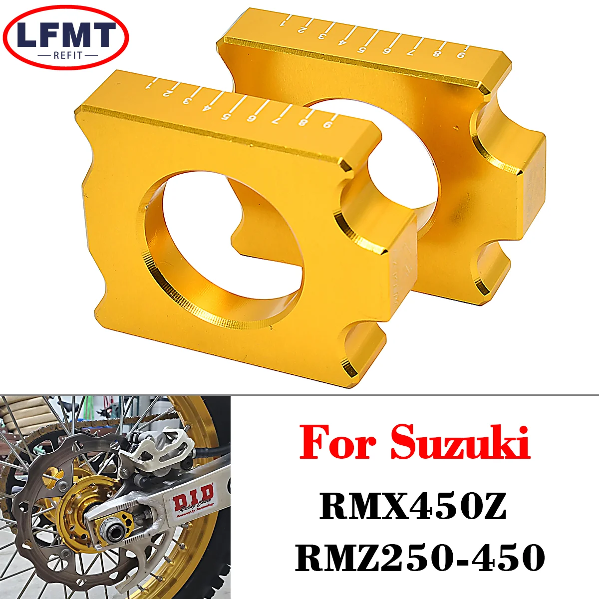 

Motorcycle CNC Rear Axle Block Chain Adjuster For Suzuki RMZ250 RMZ450 RM Z 250 450 RMX450Z RMX 450Z 2004-2015 2016 2017 2018