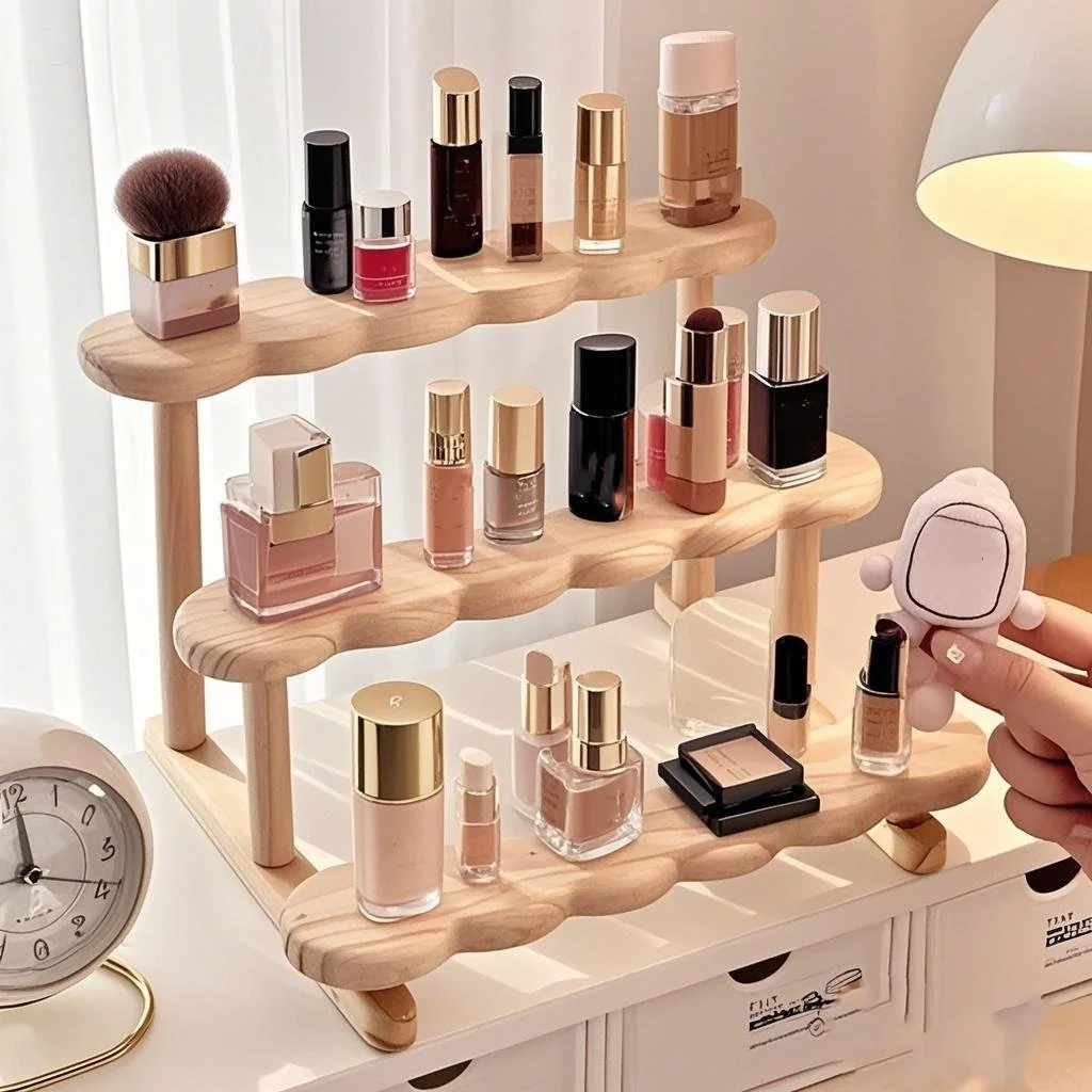 Massivholz Kosmetik Display Rack Schmuck Parfüm Lagerregal Desktop Mode Figur Blind Box Puppe fleischige grüne Pflanze Leiter