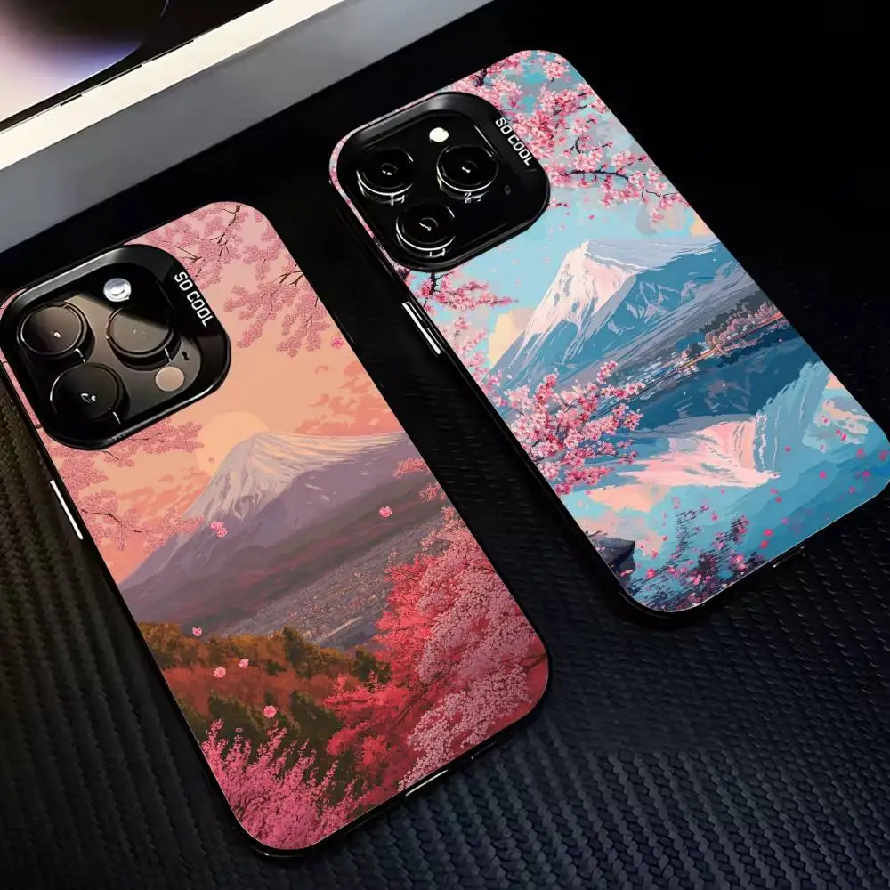 

Mount Fuji Phone Case For iPhone17,16,15,14,13,12,Pro Max Black Colored Silver Plated Inside Cover