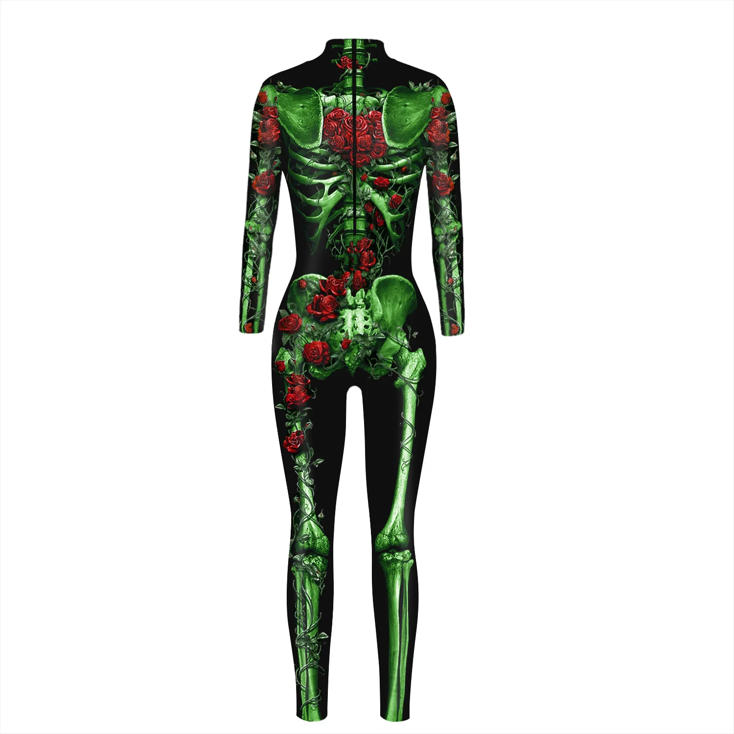 Festtags-Karnevalskostüm Skelett-Bedruckte Bodysuits für Frauen Bunte Halloween-Cosplay-Jumpsuits Zentai-Catsuit – Detail 17