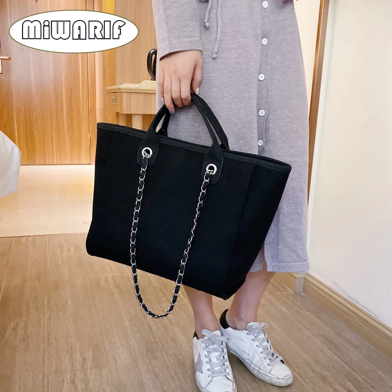 Women Chain Tote Bag Designer Female Shoulder Casual Bags Beach Canvas Leisure Handbags Women\'s Bag 2023 Trend Medium