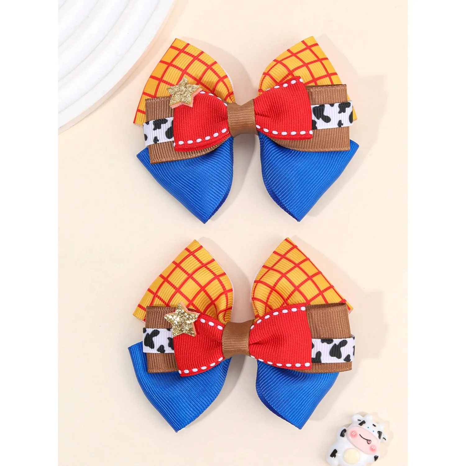 

2pcs/Set Girls Princess Hair Clips, Denim Effect Printed Bow & Alligator Clips, Denim Hair Accessories, Suitable For Teenagers