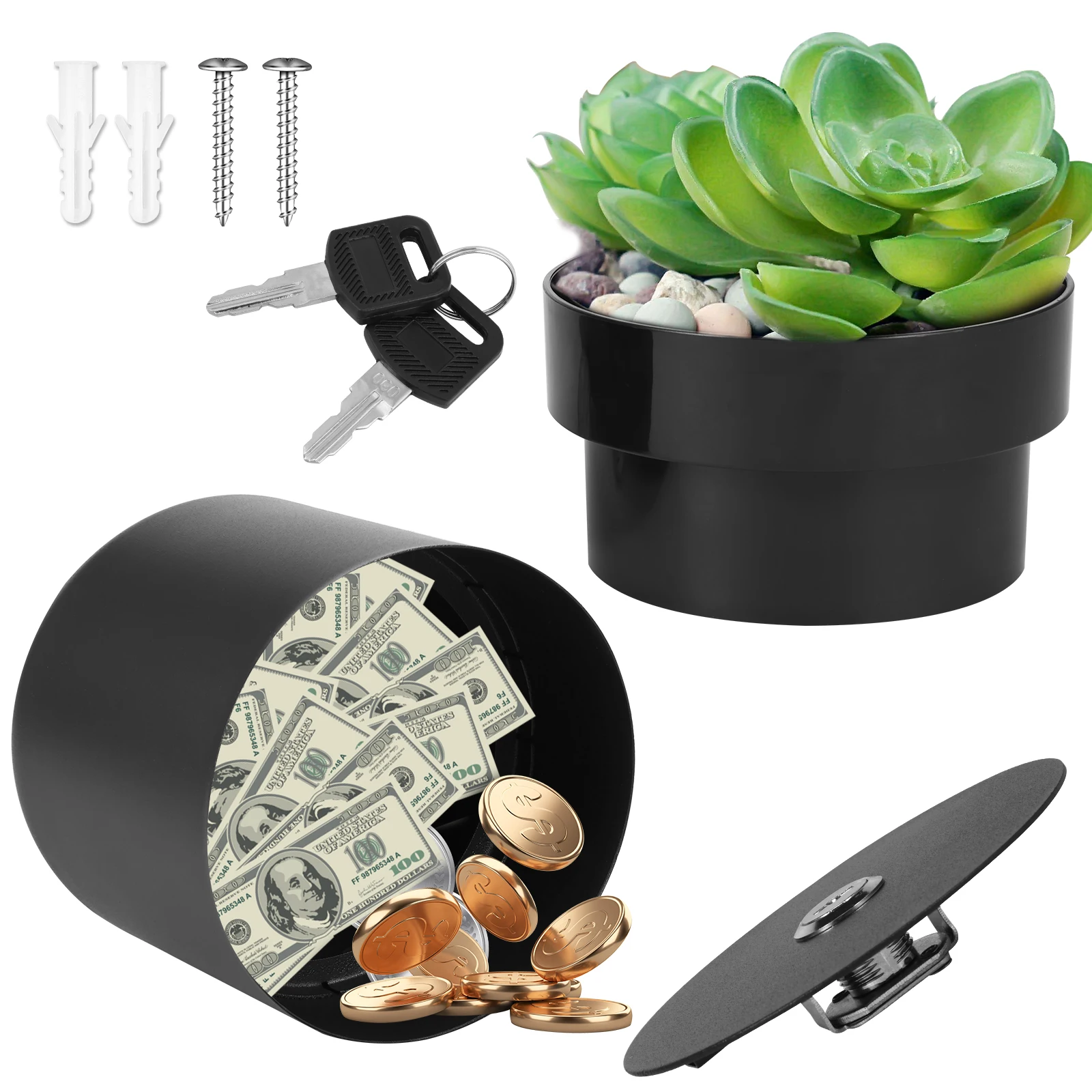 Flower Pot Money Storage Box 2 Layer Lockable Hidden Surprise Secret Safe Box Piggy Bank Security Container Stash Key