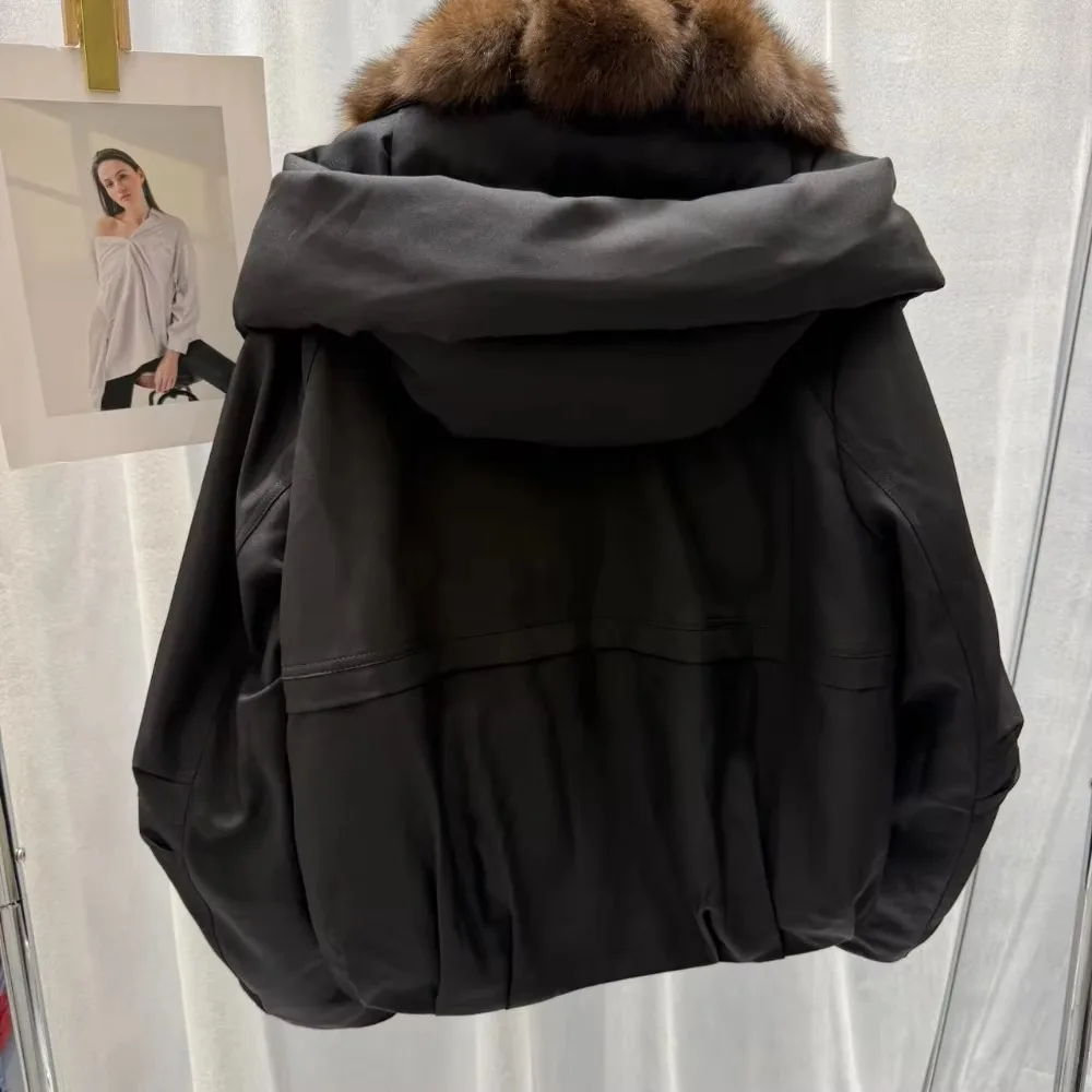 OFTBUY Windproof Fabric Jacket Winter Drawstring Thick Puffer Jacket Woman Women Hooded Large Fox Fur Coat Real Duck Down Parka