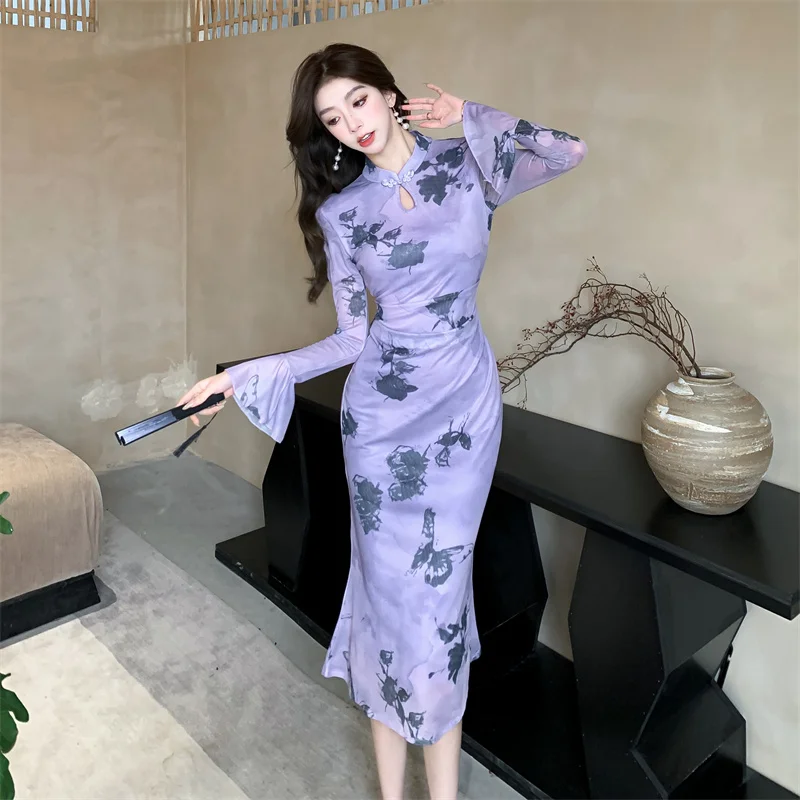 Vestidos de manga comprida vestido feminino babados inverno lã espinha de peixe base de alta qualidade em camadas pesado fechado-ajuste acolchoado suporte pescoço grosso