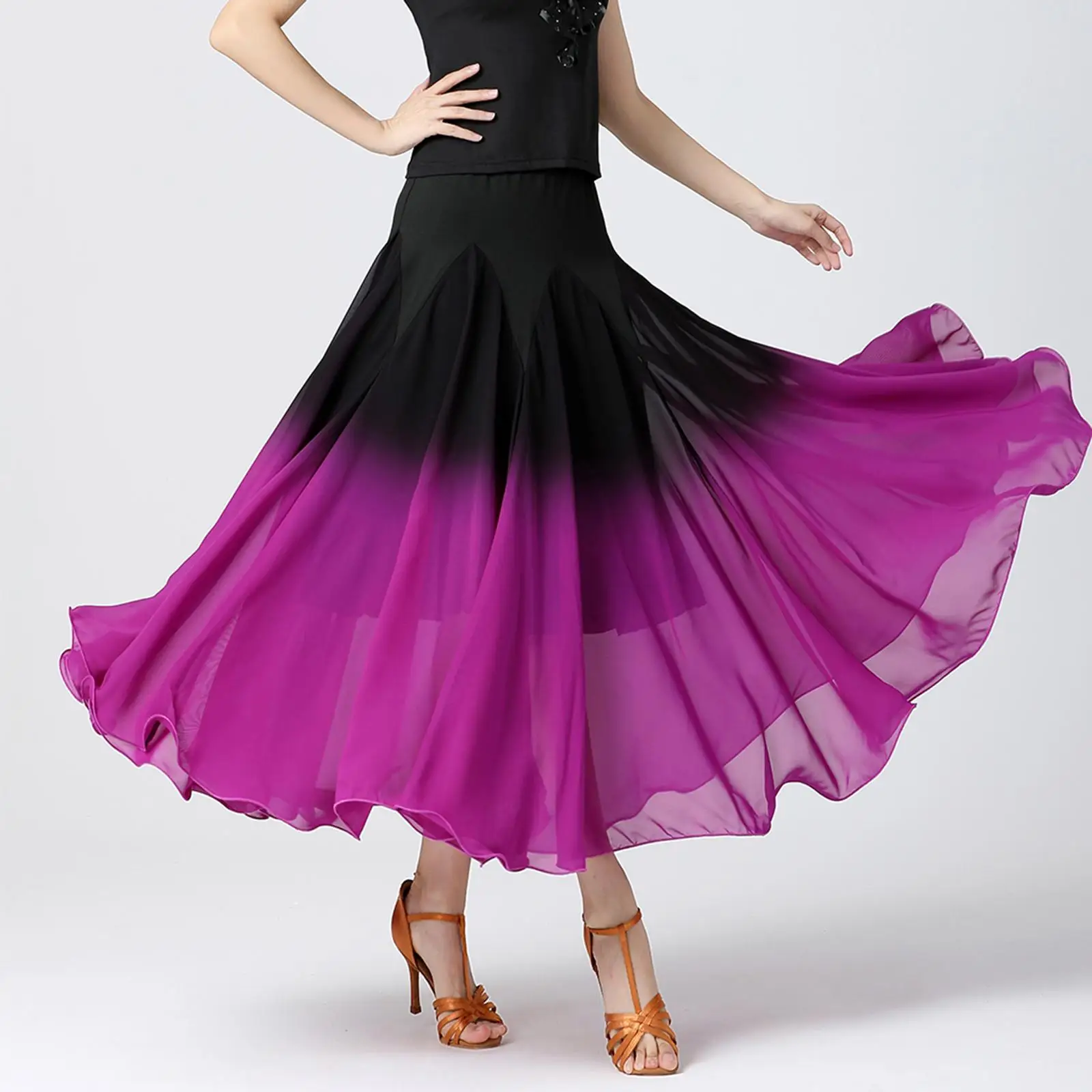 

Womens Ballroom Dance Skirt Long Swing Skirt Black Purple Gradient Belly Dancing