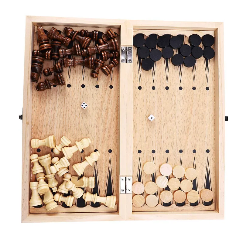 A45U 2X 3 في 1 مجموعة الشطرنج الخشبية الدولية ألعاب السفر الشطرنج لعبة الطاولة المسودات الترفيه