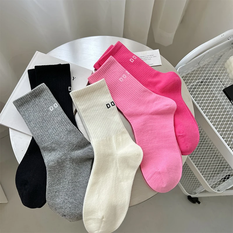 Women's Socks Fashion Letter Mid Length Socks Pink Black Green Spring and Autumn Outwear Mesh Red Cotton Sports Streetwear Socks