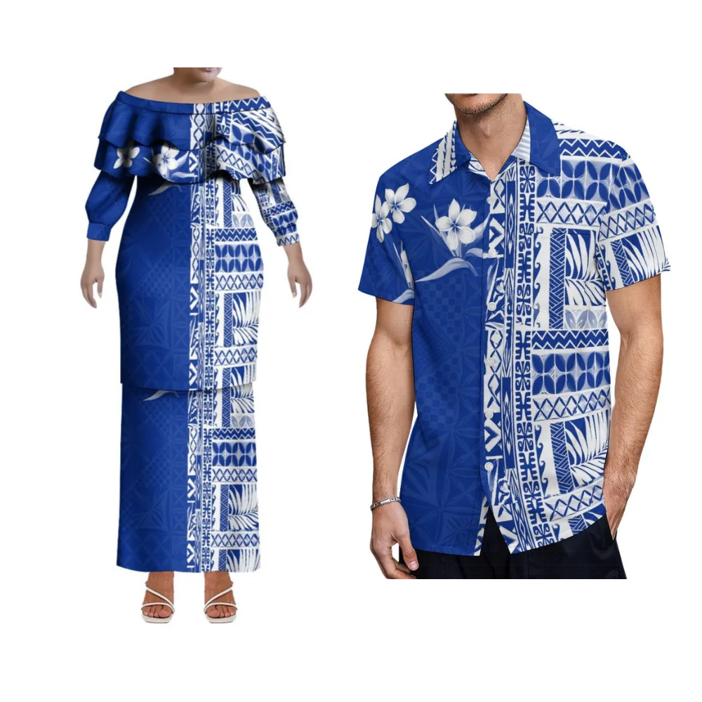 Customizable Polynesian Samoa Hawaii Women Tailored Ruffle Collar Fishtail Dress Tropical Summer Yacht Dinner