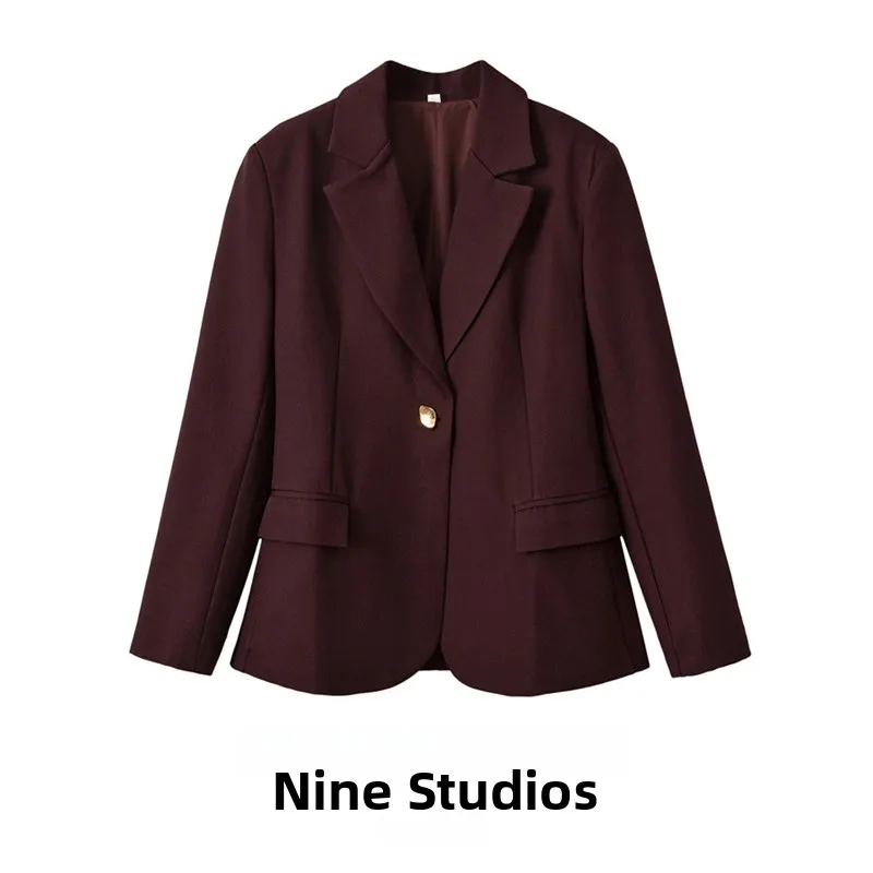 NINE ZAR Women's Slim Fit Pure Color Long Sleeve One Button Notch Lapel Suit Jacket 2054609 Fashionable Elegant Businesswear