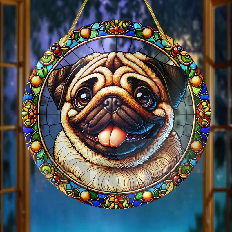 Pet Pug & Bulldog Suncatcher, Acrylic Round Translucent Hanging Ornament Panel,Gift for Dogs Lover,House Yard Garden Farm Decor - Image 4