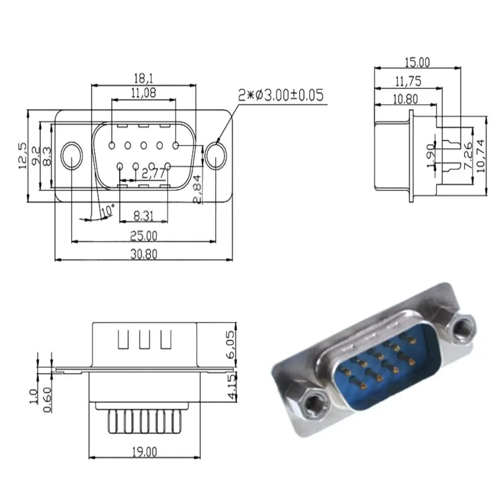 RS232 Serial DB9 D-sub Connectors Plug With Plastic Shell 485 COM Port 9 Pin Jack Socket Removable Protective
