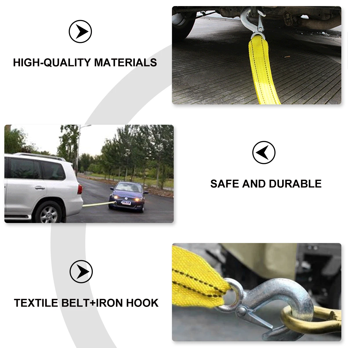 

5 Tons 5 Meters Car Trailer Rope Sturdy Tow Strap Hooks U Shaped Hook Durable Nylon Winch Rope Vehicles Vibration Reduction Safe