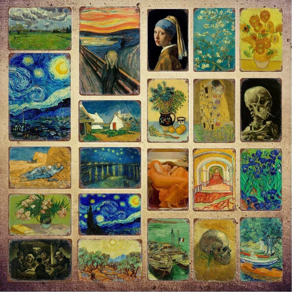 Vintage Famous Oil Painting Collection Poster Decorative Van Gogh Metal Tin Sign Plaque For Workshop Home Room Art Wall Decor