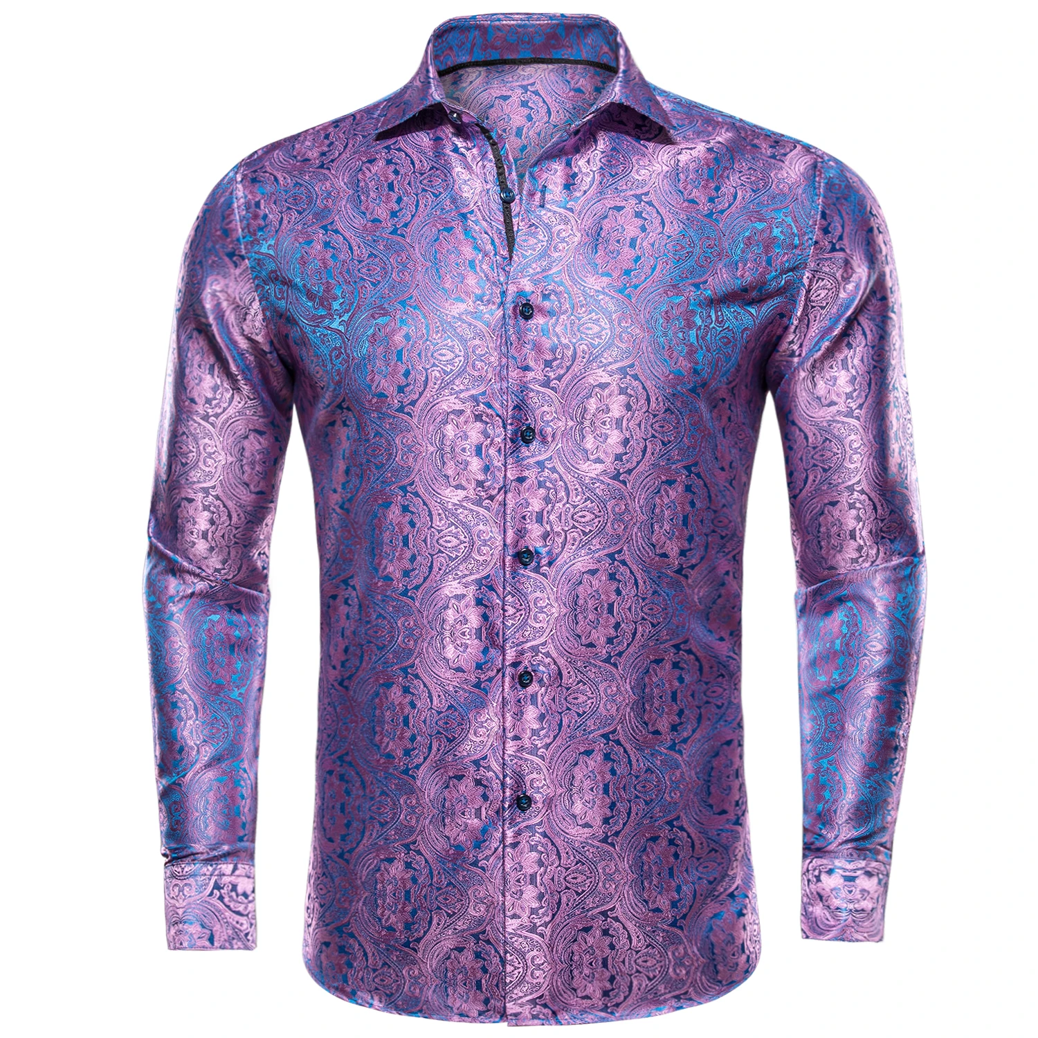 Hi-Tie Mens Paisley Dress Shirts Casual Pink Blue Jacquard Long Sleeve Button Down Regular Fit Shirts Formal Party Business