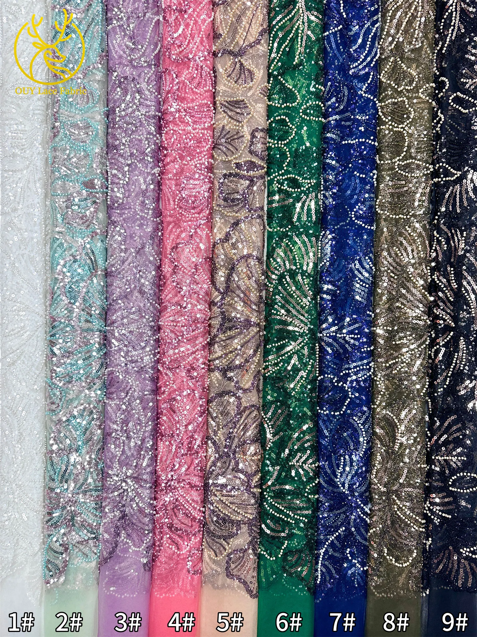Afrikanischer Pailletten-Perlen-Spitzenstoff 2026 Französischer Nigerianischer Tüll Bestickter Spitzenstoff für Damen-Partykleider Nähmaterial – Detail 31