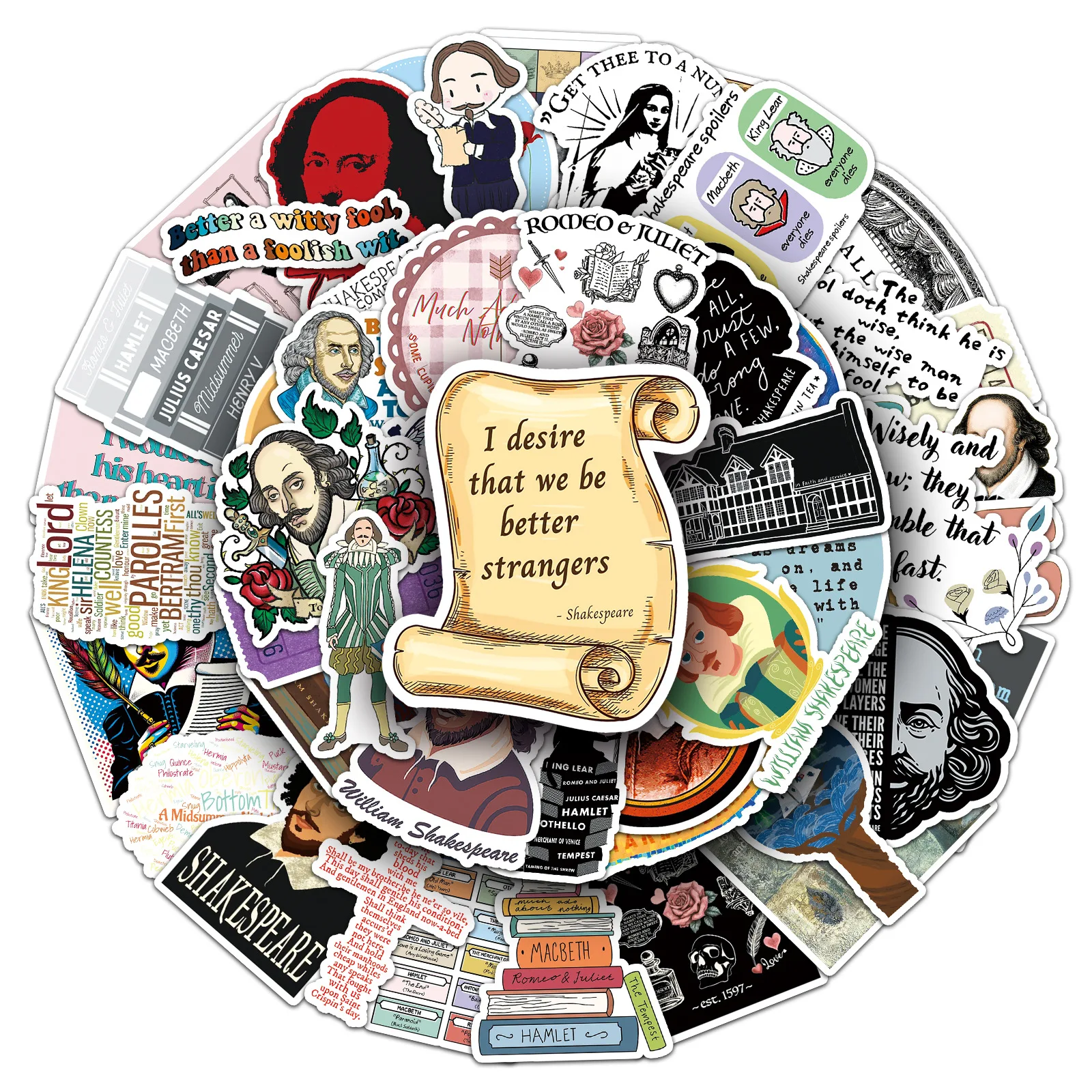 50PCS Funny Shakespeare Graffiti Stickers Writer Cartoon Decoration Children's Toys Suitcase Fridge Laptop Phone Guitar Decals