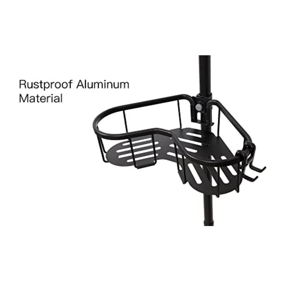 Flat Shelf Tension Rod Shower Organizer with 4 Adjustable Shelves for Compact Bathrooms Rustproof Corner Shower Caddy with Buil