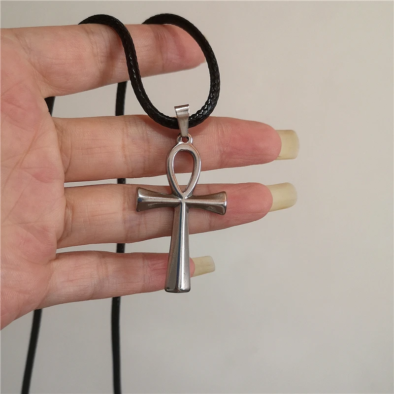 Punk Edelstahl Metall Kreuz Anhänger Dicke Lange Leder Seil Halskette Für Männer Frauen Goth Vintage Charme Schmuck Zubehör