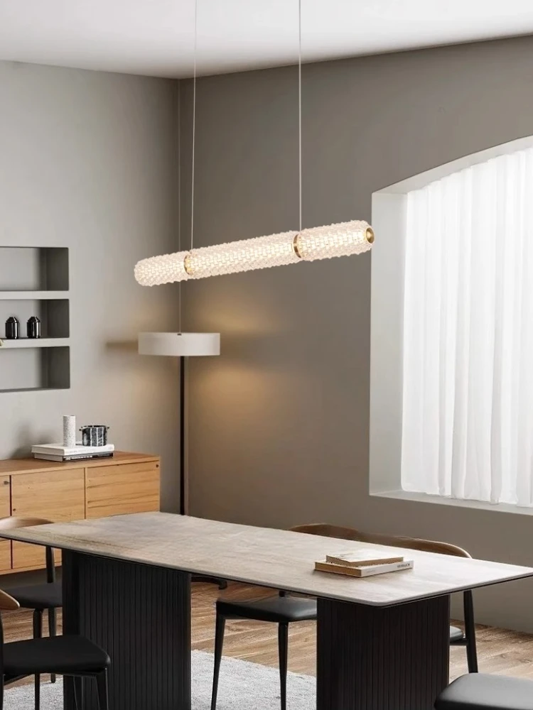 Postmodern Simple One Word Long Crystal Chandelier Creative Restaurant Light Luxury Italian Designer Bar Table Lighting