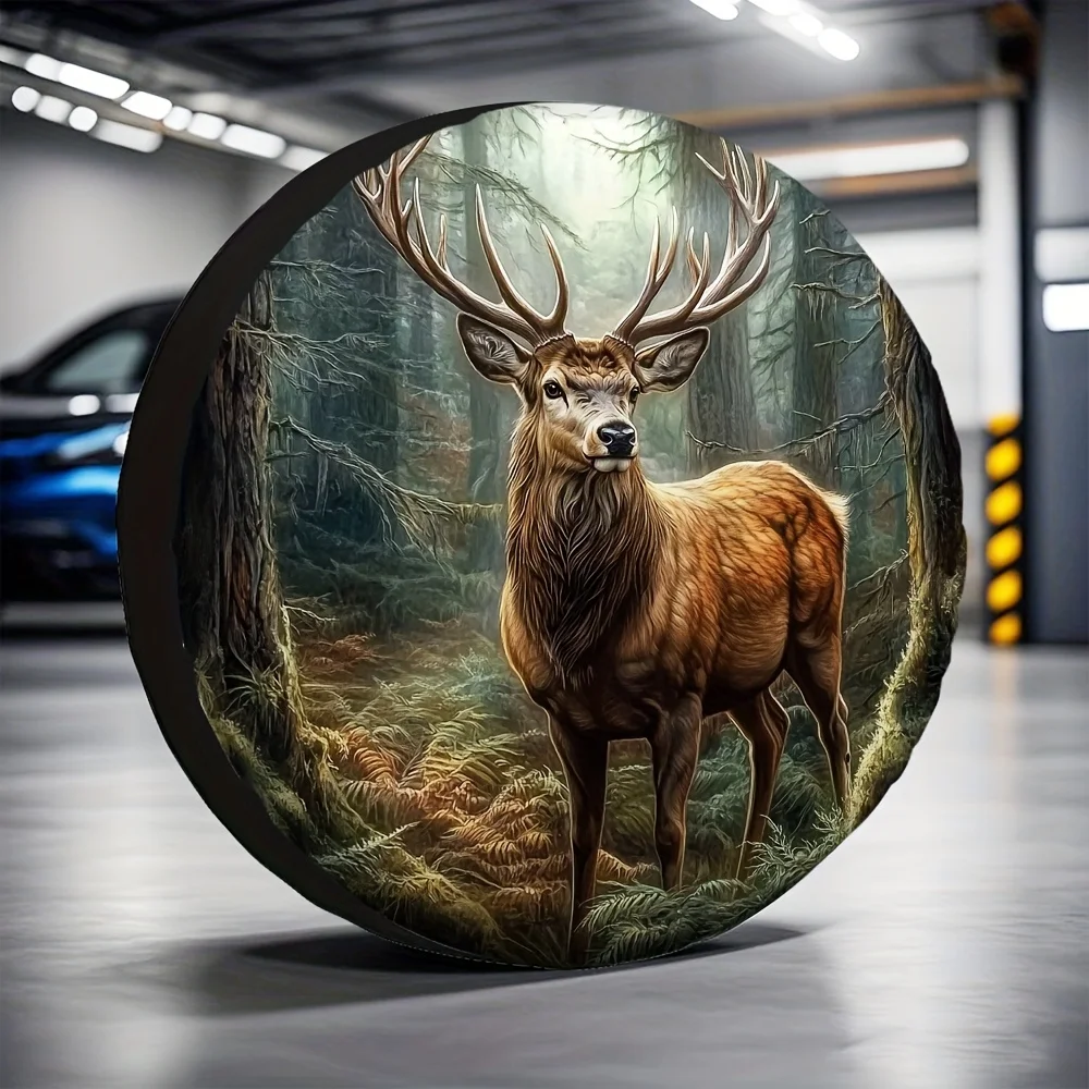 

1pc Forest Deer Spare Tire Cover - Durable Fabric, Universal Fit for Outdoor Parking, No Electricity Needed, Featuring Majestic