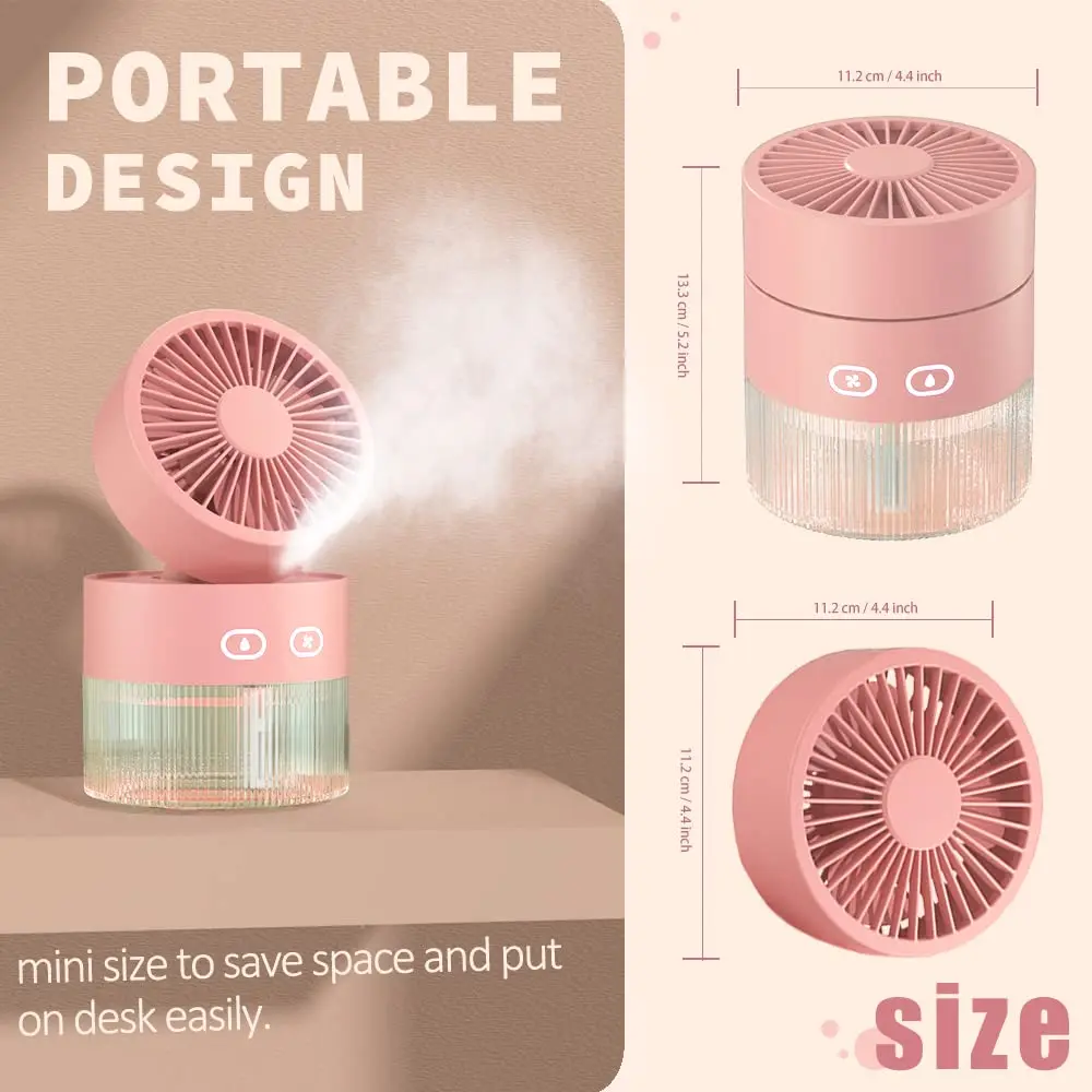 3 in 1 Aroma Diffuser Fan with Night Light 3 Speeds Cooling Spray Humidifier 350ml Water Tank Portable for Car Travel Home