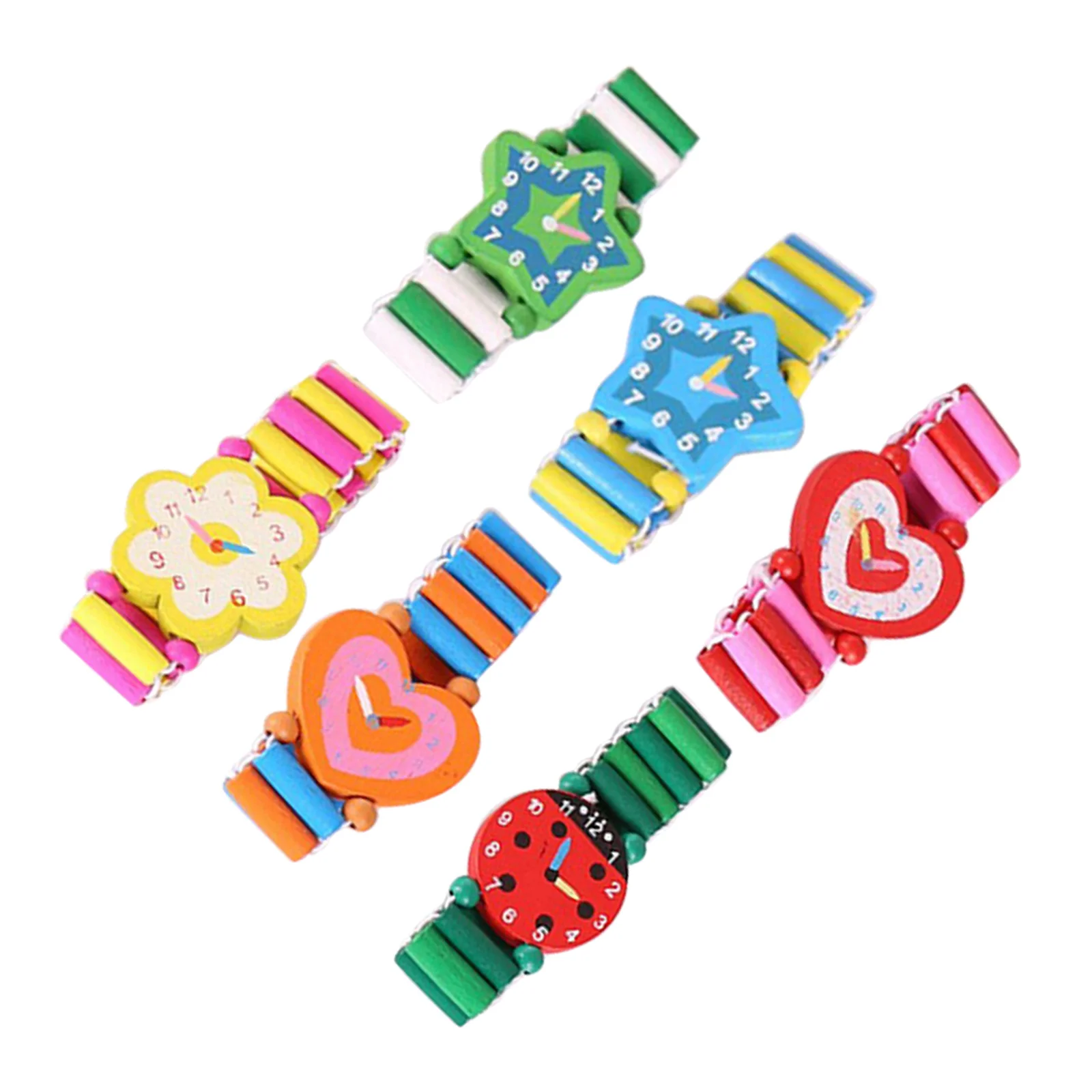 

6pcs Wooden For Cartoon Ristwatches Kids Cartoon Wristwatches Simulation Wood Crafts Children Gift Random Color