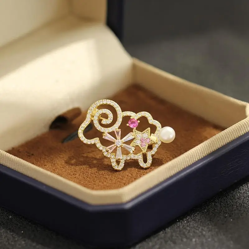 Delicate Rhinestone Hollow Lamb Brooch Year of The Goat Animal Pin for Casual Office Party Outfit Accessory