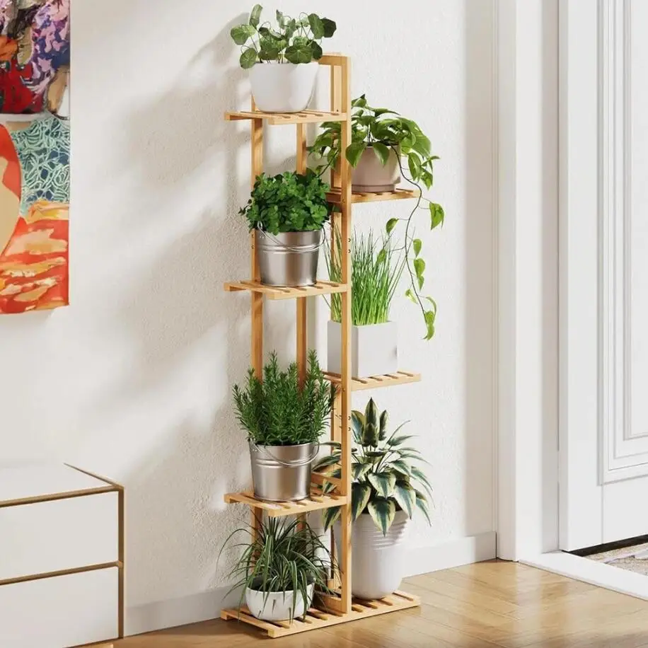 

Высокая деревянная бамбуковая подставка для растений, полка-лестница, деревянная подставка для цветов, стеллаж для хранения