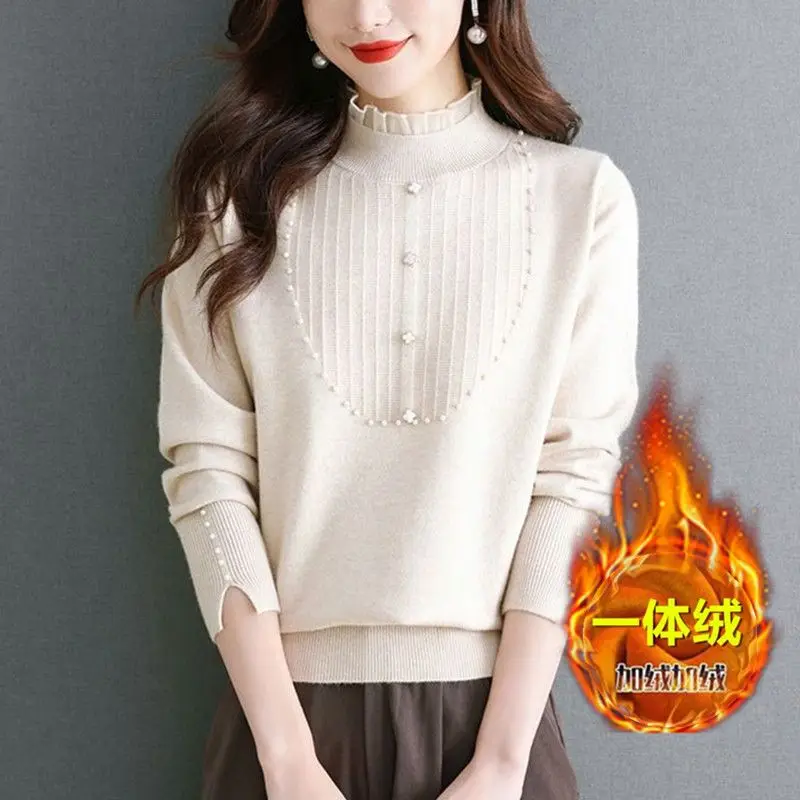 

Women's Elegant Mock Neck Sweater - Floral Print Long Sleeve Loose Fit Pullover Fleecelined E11593