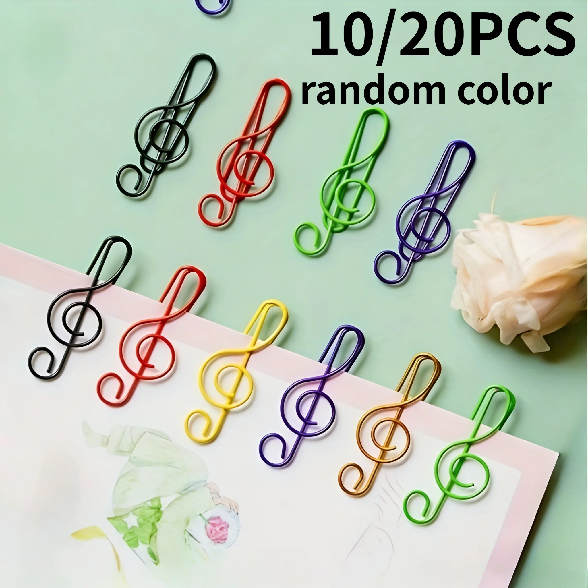 10/20pcs Color Music Note Paper Clip | Assorted Colors, Musical Note Bookmarks for Organizing Documents, Reading Folder