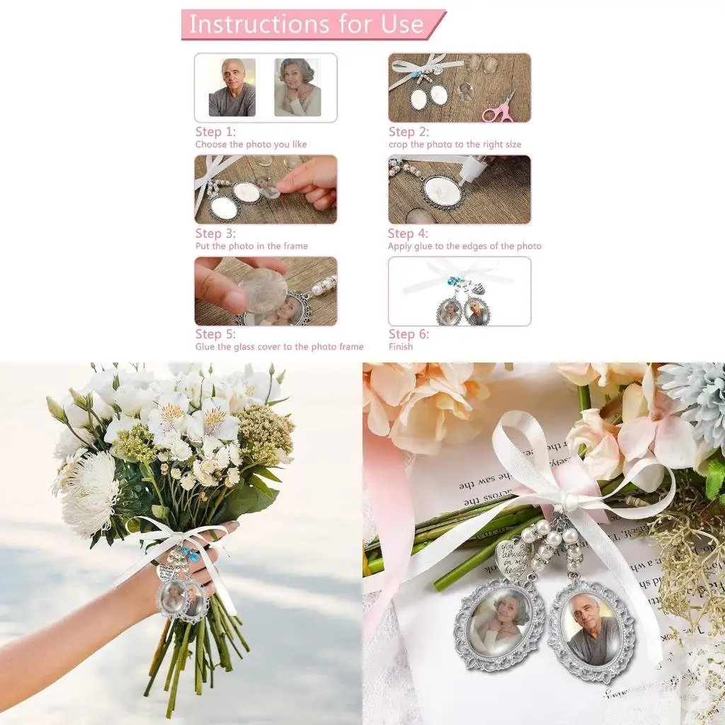  Wedding Boutonniere Angel Bowknot Photo Frame Charm Pin Brooch 2 Frame for Mother of Bride or Groom or Flower Bouquet