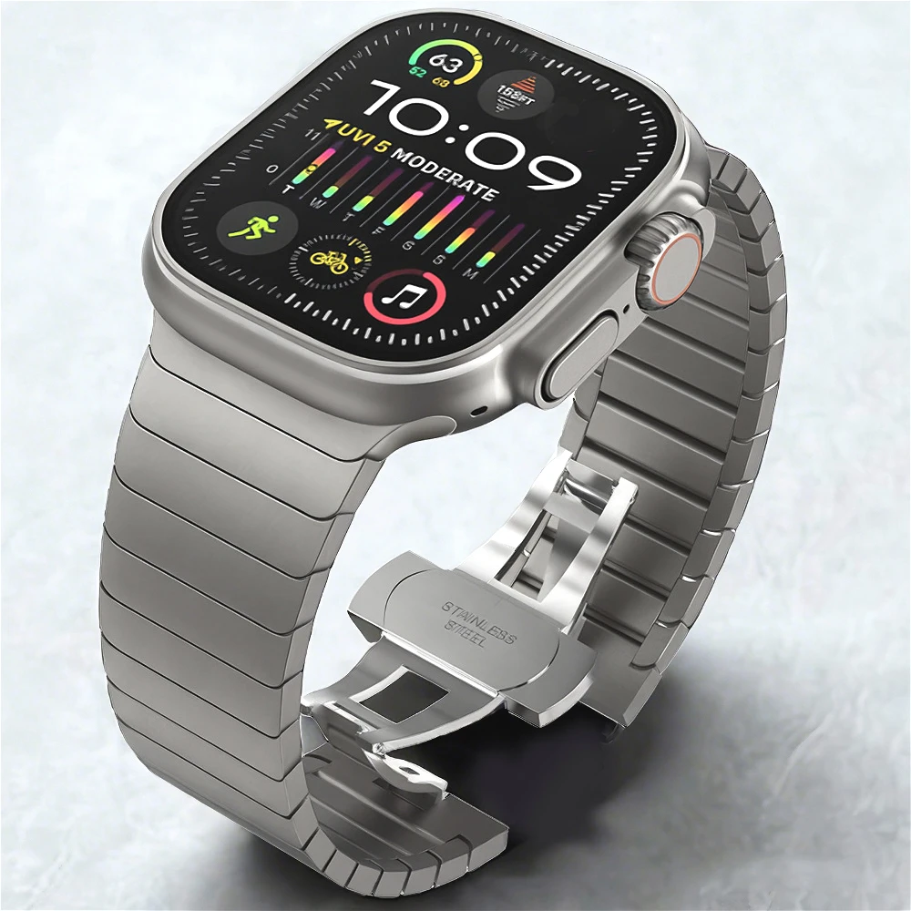 Ремешок из нержавеющей стали для Apple Watch Ultra 2 49 мм 45 мм 46 мм 44 мм Металлический ремешок для iWatch Series 10 9 8 7 6 SE 5 Мужской браслет