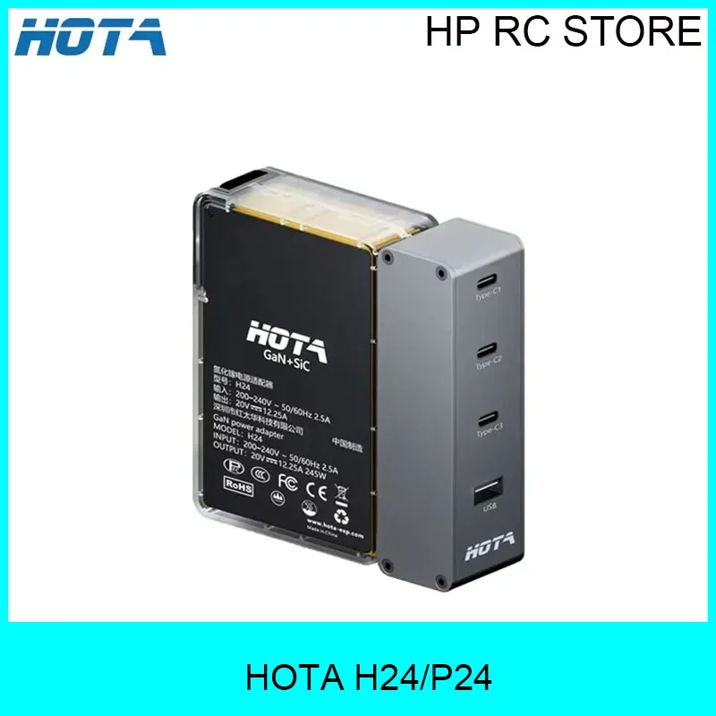 

Адаптер питания HOTA H24 245W GaN, зарядное устройство USB-C P24 PD 248W с входом 3-6S XT60 для LiPo аккумуляторов