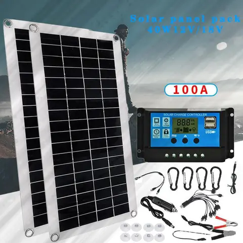 40W 태양 전지 패널 12V/18V 태양 전지 10A-100A 컨트롤러 태양 플레이트 키트 전화 RV 자동차 캐러밴 홈 캠핑 야외 배터리