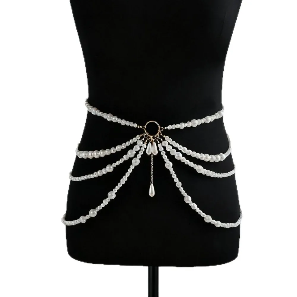 Unique Golden Pearl Waist Chain All-match Y2K Multilayer Body Chain Jewelry Waistband Beadeds Body Chain Character Playing